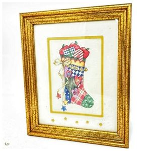 Vintage Gold Framed Christmas Stocking Wall Art